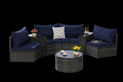 Dark Blue 7 Piece Patio Set - Outdoor Sofa Set