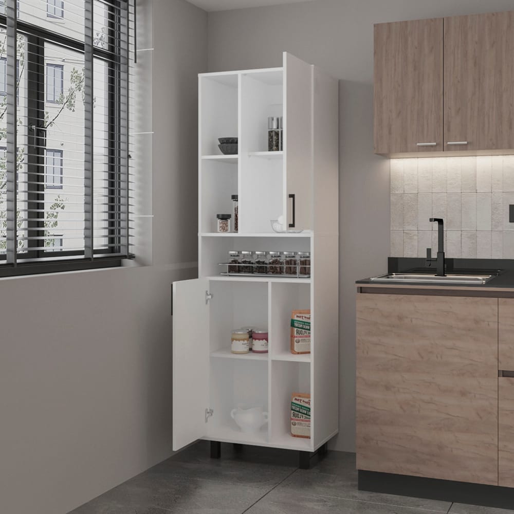White Engineered Wood Pantry Cabinet - 16.2 x 23.6 x 74.8", Kitchen Storage