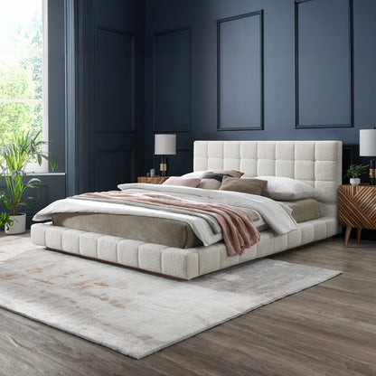 King Size Ivory Boucle Upholstered Bed Frame