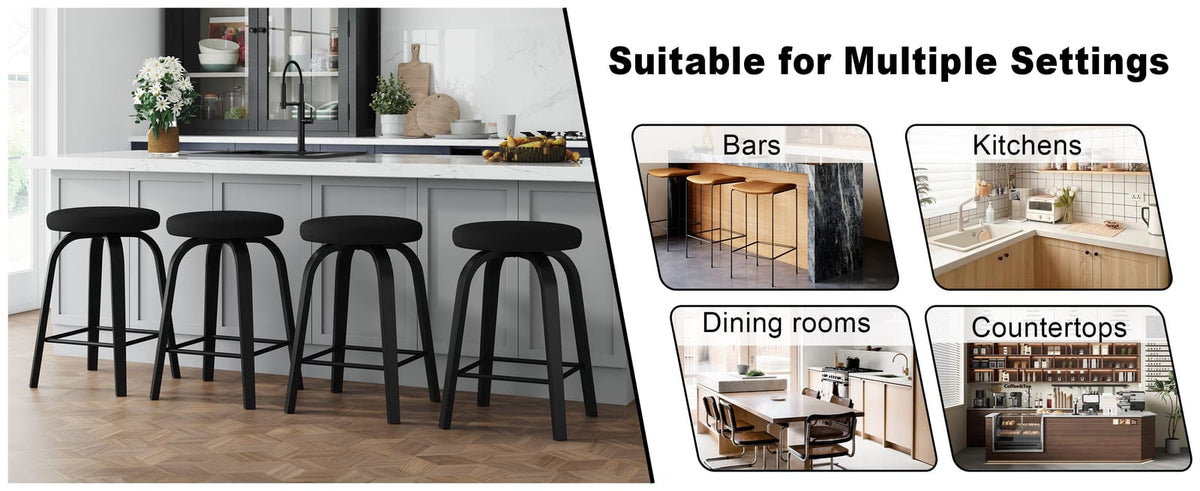 Black Swivel Bar Stools Set of 2 - Counter Height Dining Chairs