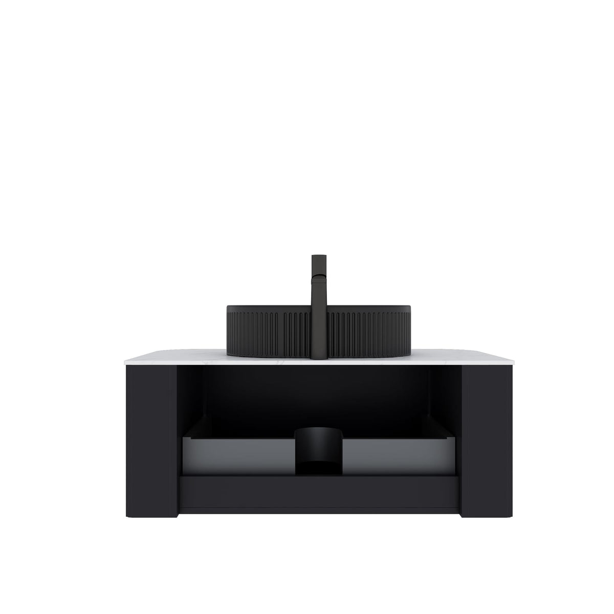 Black Bathroom Vanity with Sink - Wall Mounted Storage