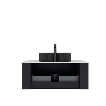 Black Bathroom Vanity with Sink - Wall Mounted Storage