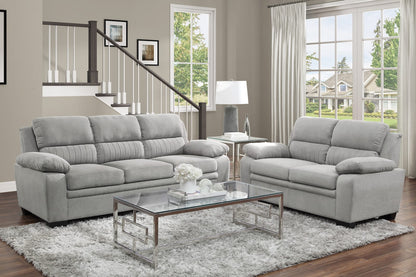 Modern Gray Sofa Set - Plush 2-Piece Loveseat & Sofa with Solid Wood Frame