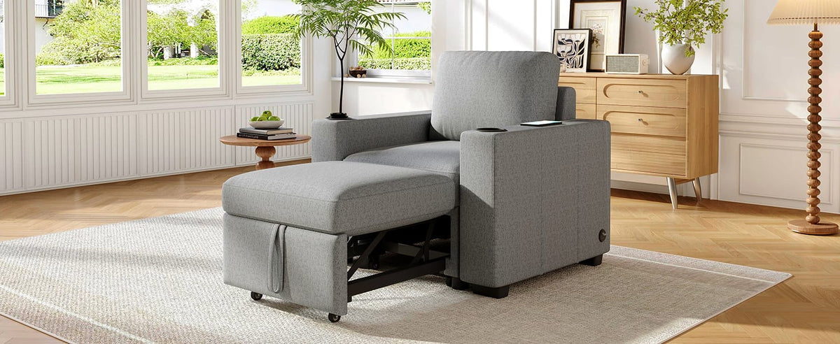 Gray Chenille Sofa Bed - 35.4" Pull Out Sofa Couch for Living Room