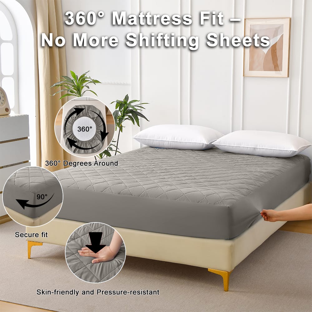 King Size Gray Polyester Mattress Protector Waterproof