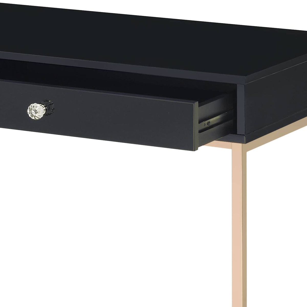 Black High Gloss Writing Desk with Gold Metal Legs for Office