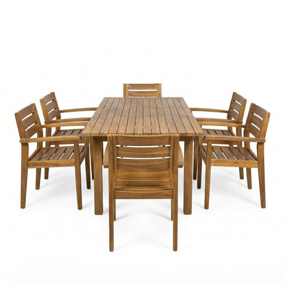 Teak Acacia Wood Dining Set - 6 Seat Patio Table