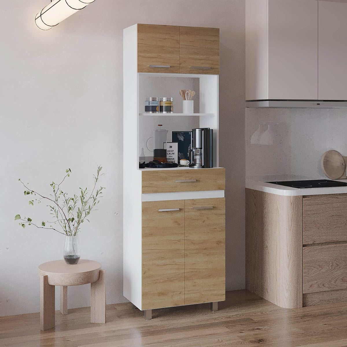 Sicilia Pantry Cabinet - White/Natural Oak Kitchen Storage Unit