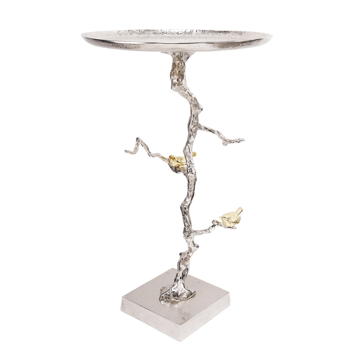 Elegant Gold & Silver Bird Side Table - 16.9" Round Aluminum