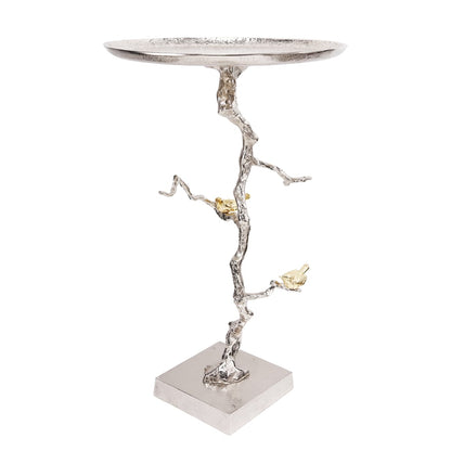 Elegant Gold & Silver Bird Side Table - 16.9" Round Aluminum