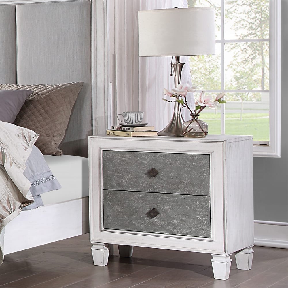Two-Tone Finish Nightstand - 2 Drawers, Gray & White