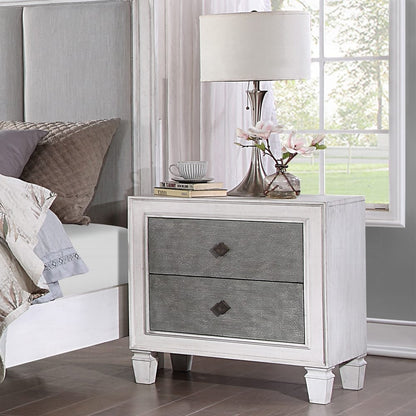 Two-Tone Finish Nightstand - 2 Drawers, Gray & White