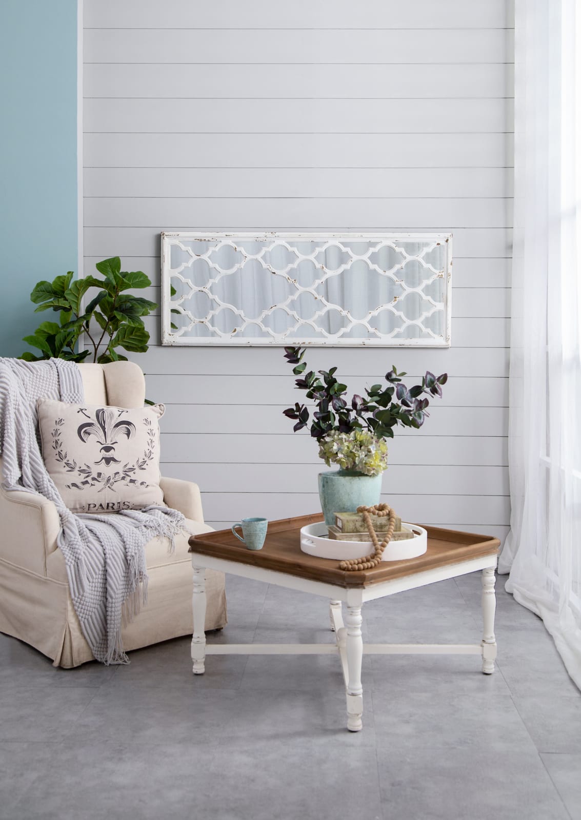 Full Length White Wood Glass Mirror - 59" Tall