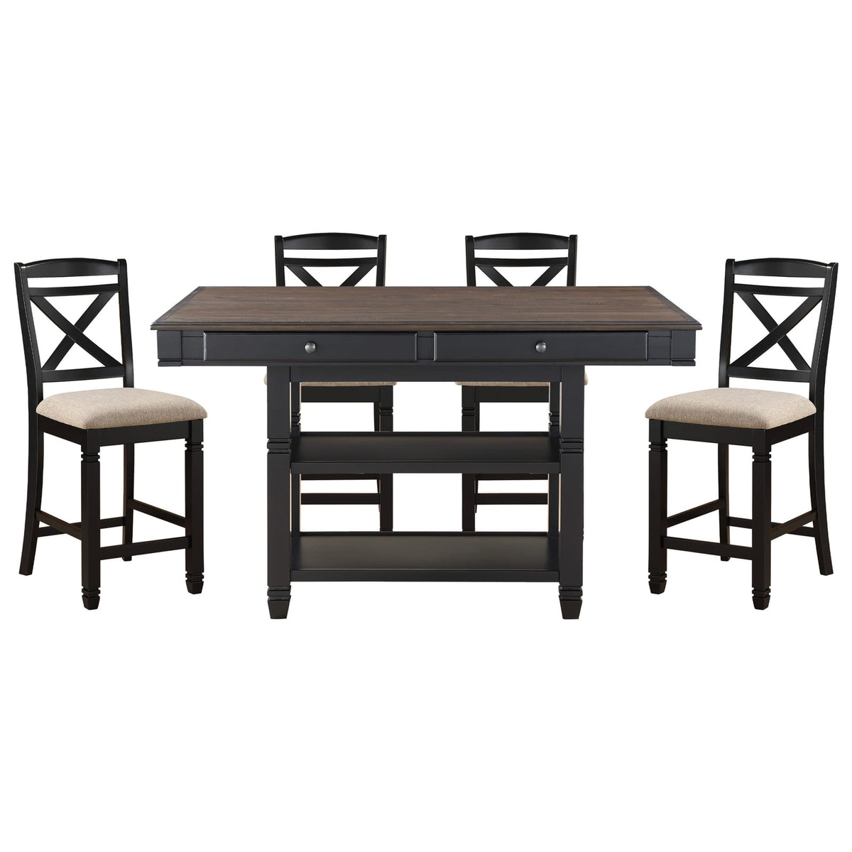 Black Transitional Dining Set with Storage for Dining Room