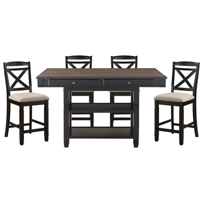 Black Transitional Dining Set with Storage for Dining Room