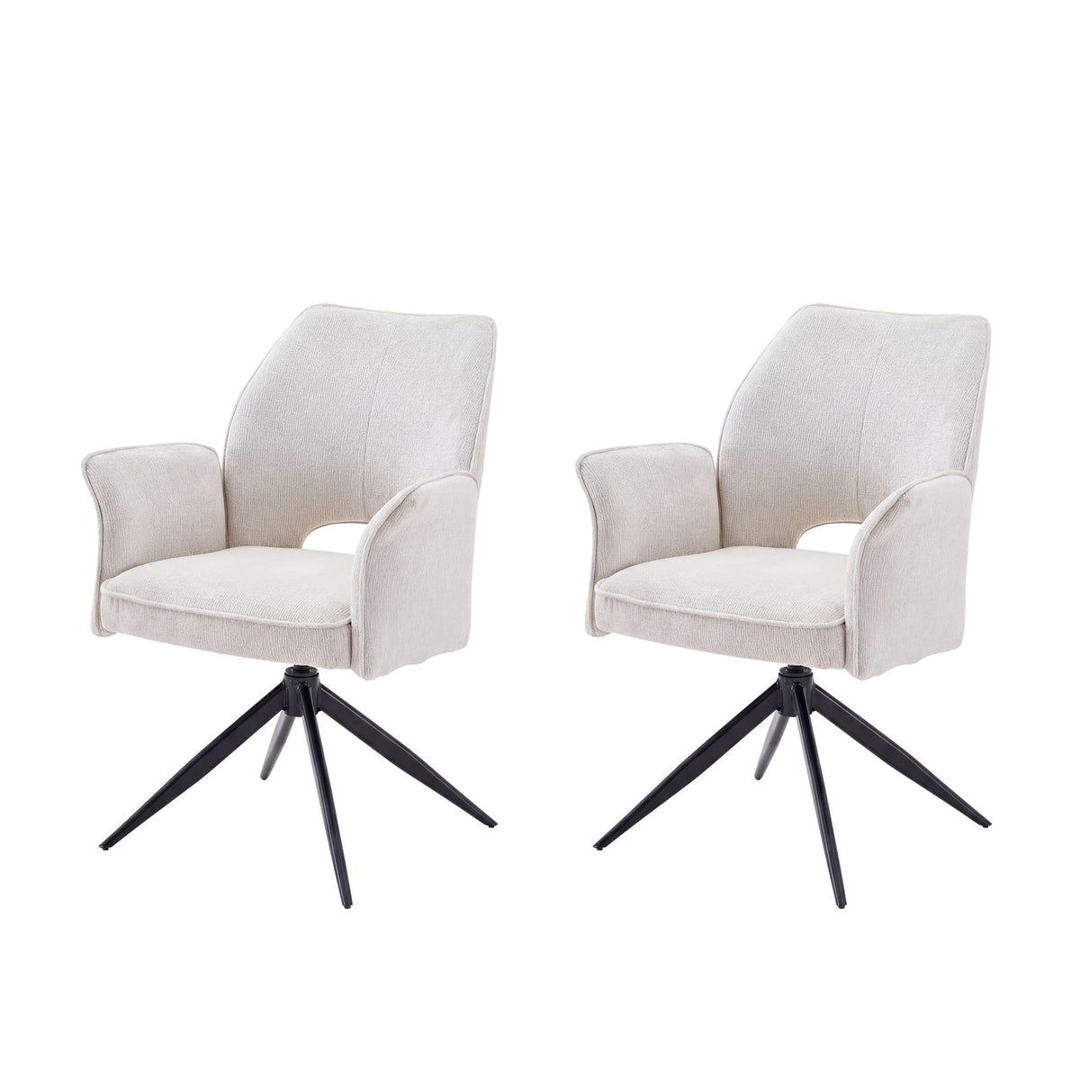 Set of 2 White Metal & Wood Dining Chairs - Contemporary Style