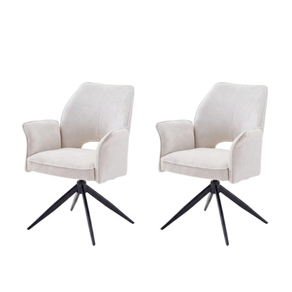 Set of 2 White Metal & Wood Dining Chairs - Contemporary Style