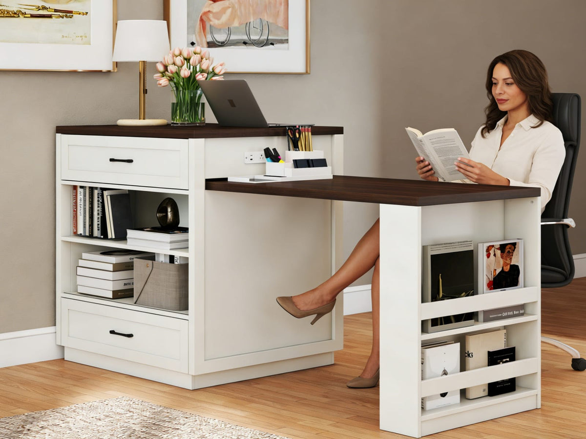 83.1" Extendable Kitchen Island - Creamy White MDF & Glass