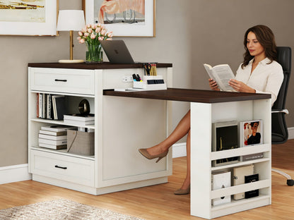 83.1" Extendable Kitchen Island - Creamy White MDF & Glass