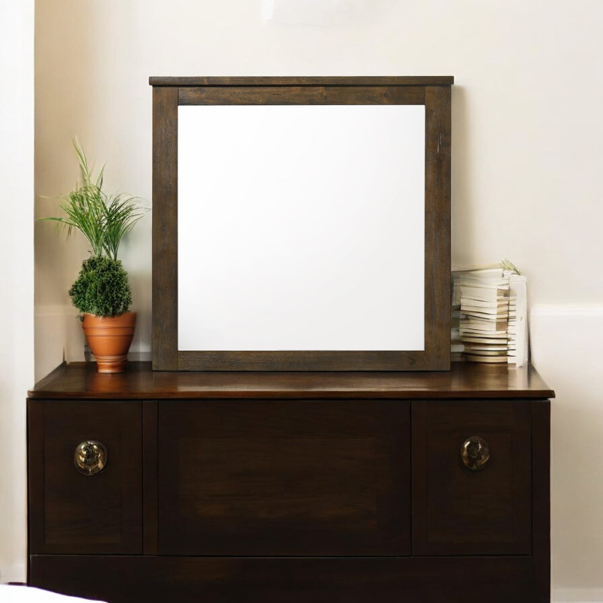 Oak Finish Vanity Mirror - 34" x 33"