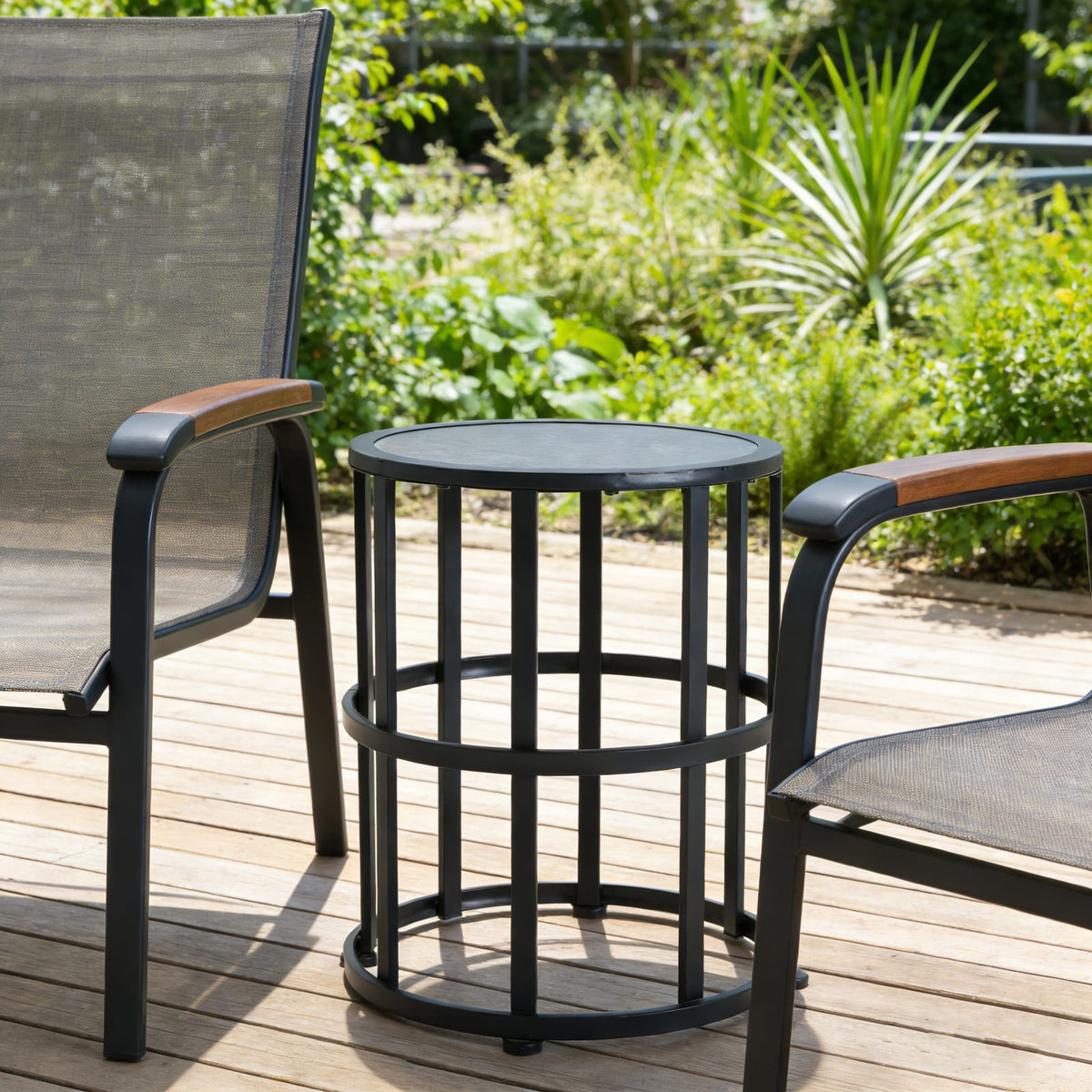 Black Ceramic Tile Side Table - Outdoor Patio Accent