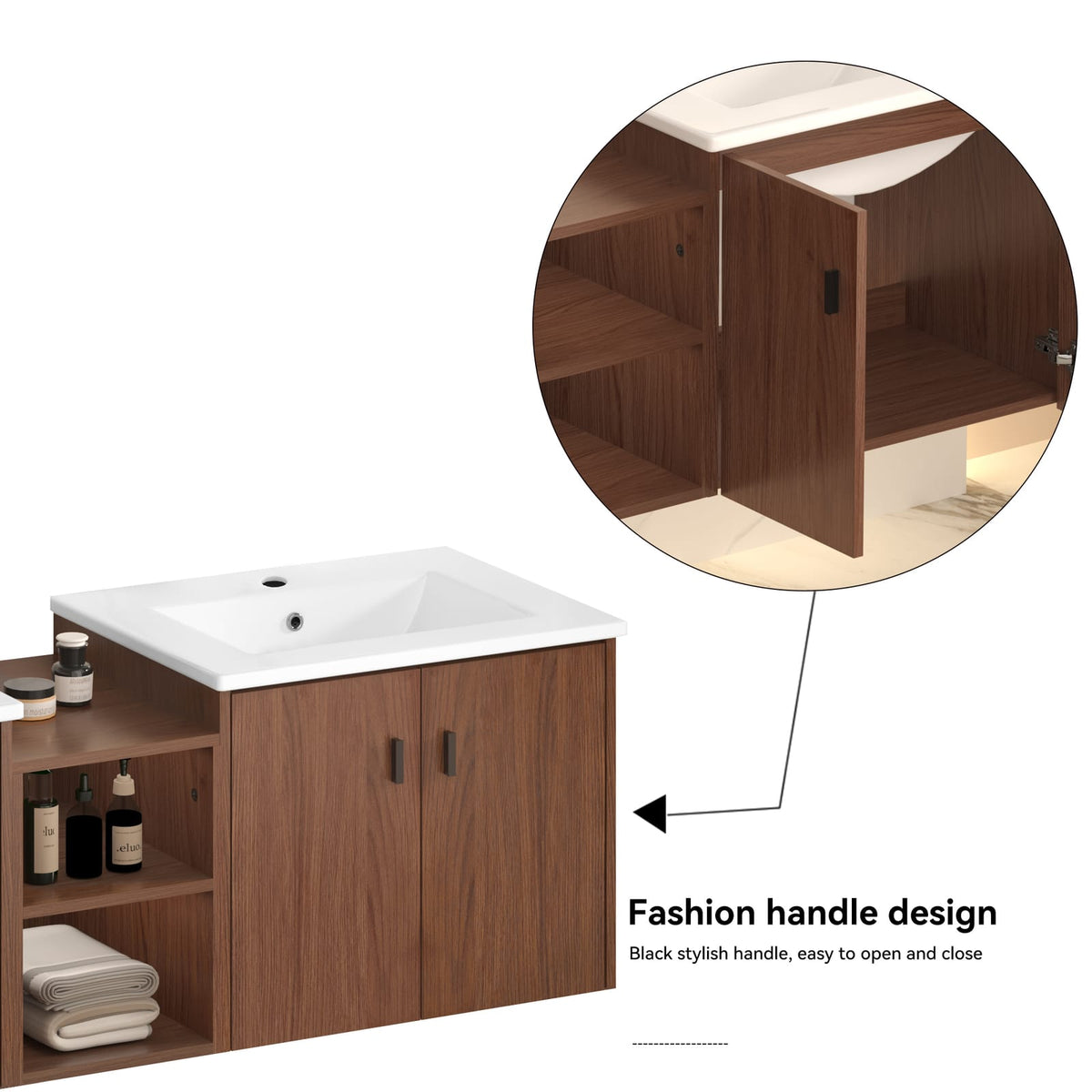 60 inch Reddish Brown Bathroom Vanity with Storage Cabinets