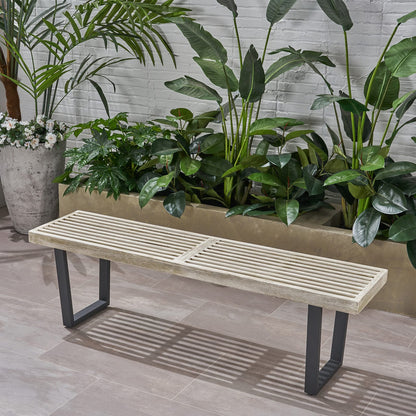 Metal/Solid Wood Outdoor Bench - Acacia Wood, Black & Gray