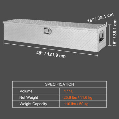 48" Aluminum Truck Bed Tool Box - Silver