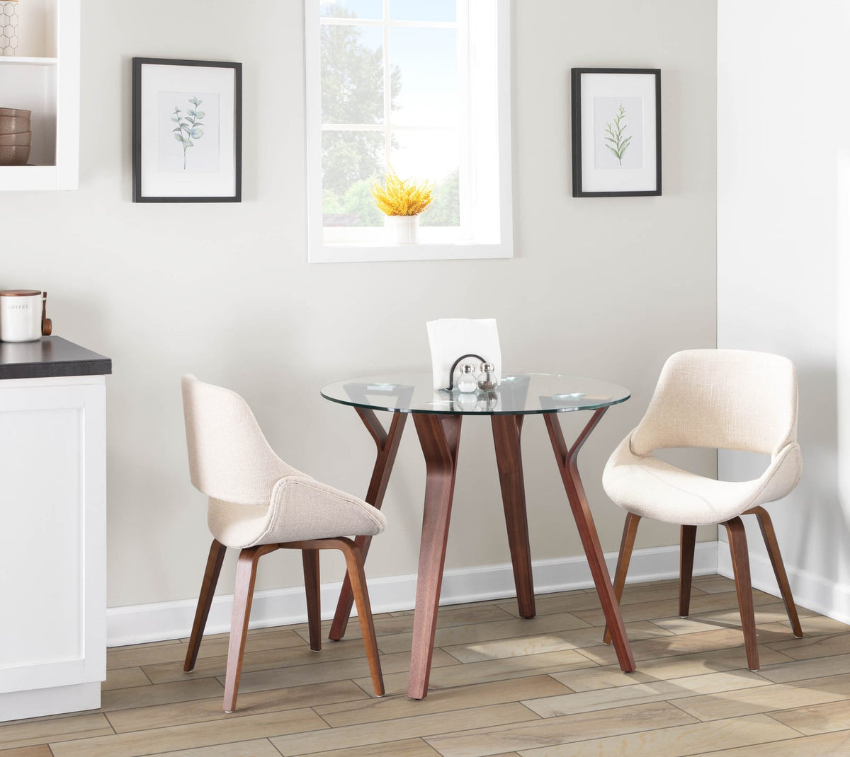 Mid-Century Modern Dining Accent Chairs - Cream Fabric Set of 2
