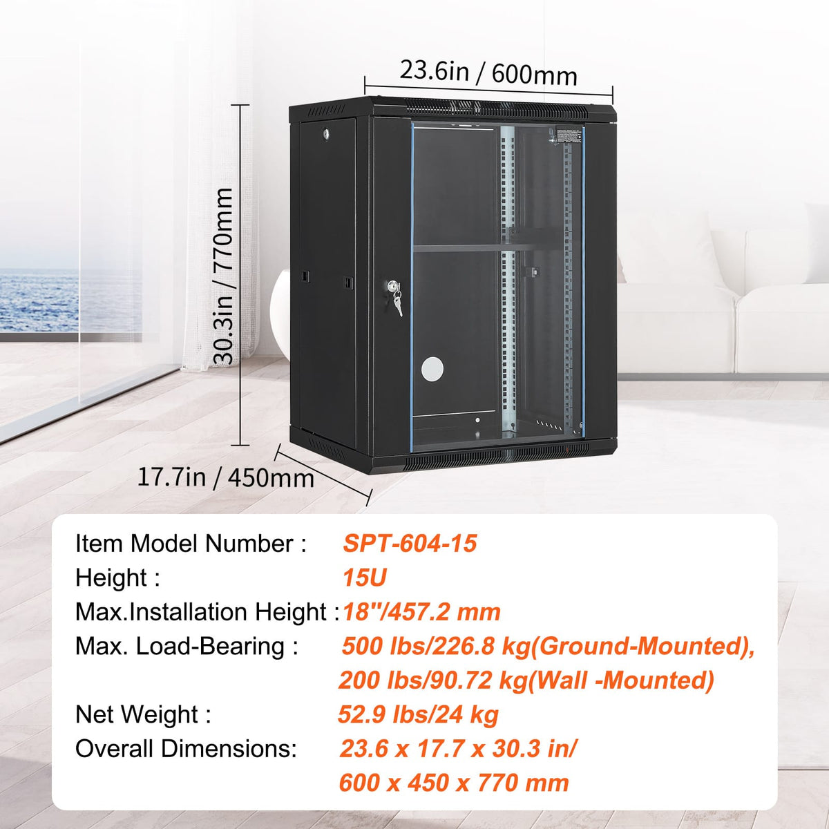 15U Black Sheet Metal Network Server Rack
