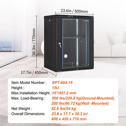 15U Black Sheet Metal Network Server Rack