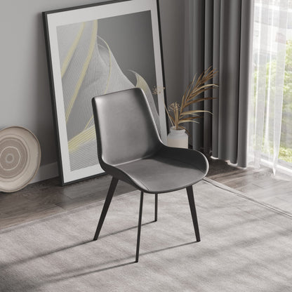 Black Gray Dining Chair Ergonomic PU Seat 2pcs