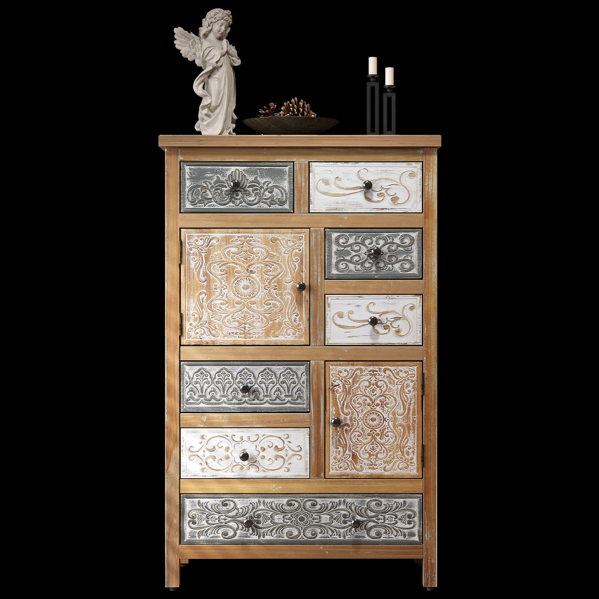 Colorful Vintage Accent Cabinet - 7 Drawers, Rustic Storage Chest for Living Room