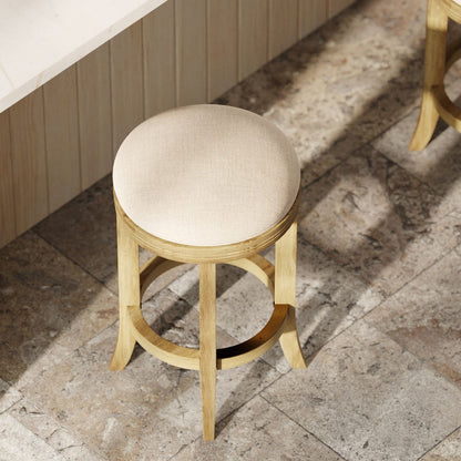 Natural Cream Wood Swivel Barstool - 26 Inch Height for Bedroom