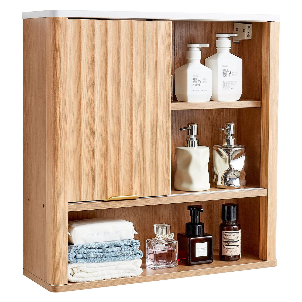 Bathroom Wall Cabinet - Wood, Adjustable Shelf, Over Toilet Storage