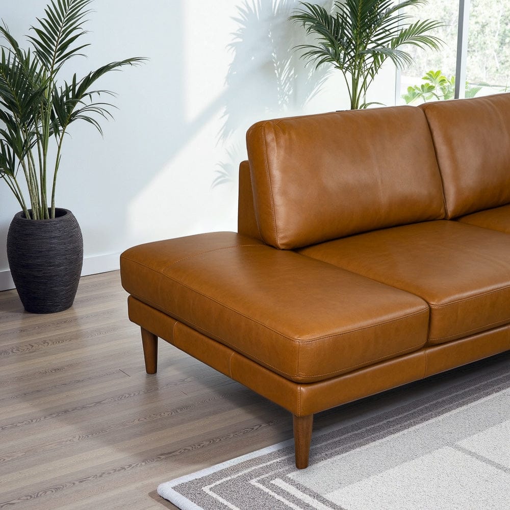 Tan Leather L-Sectional Sofa - 4 Seats