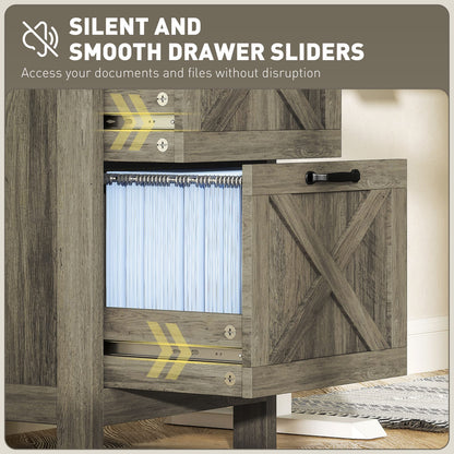 Grey Rustic Farmhouse File Cabinet - 2 Drawers Office Storage