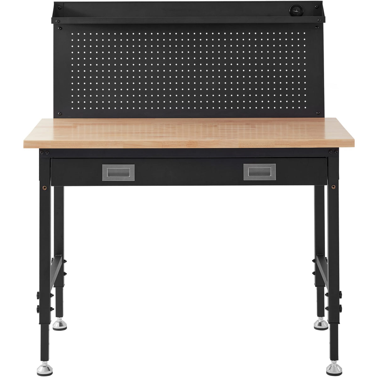 Adjustable Height Workbench - 28" x 24" Wood & Steel Desk for Garage or Home Office