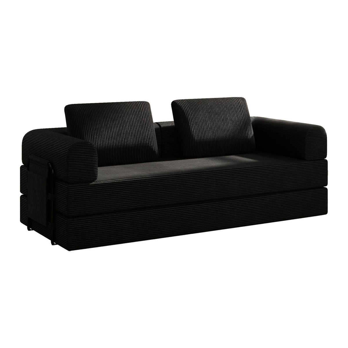 78 Inch Black Corduroy Sofa Bed - Converts to Bed for Living Room