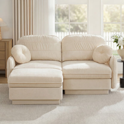 Cream Beige Chenille Cloud Sofa with Ottoman, Modular L-Shape Lounge for Living Room