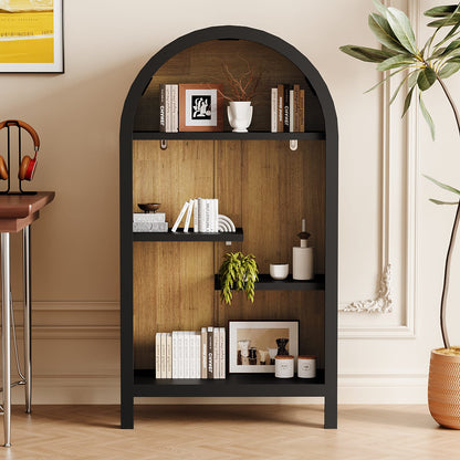 Black Melamine Open Shelf – 4 Tier Display Cabinet for Living Room