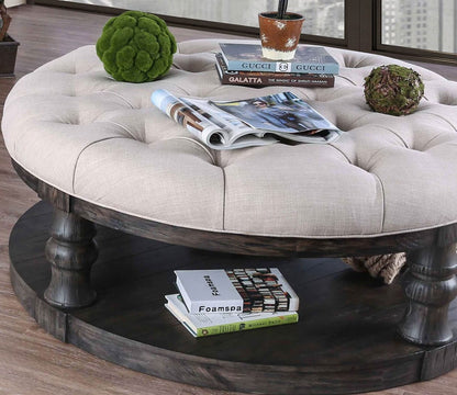 Antique Grey Round Wooden Coffee Table - Rustic Style for Living Room