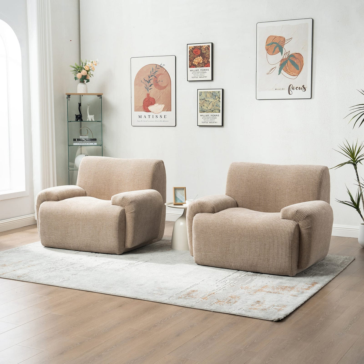 Taupe Chenille Accent Chair - 42" Wide Sofa, Bedroom Lounger for Living Room