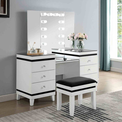 Black & White Fabric Bedroom Vanity Set with 5 Drawers