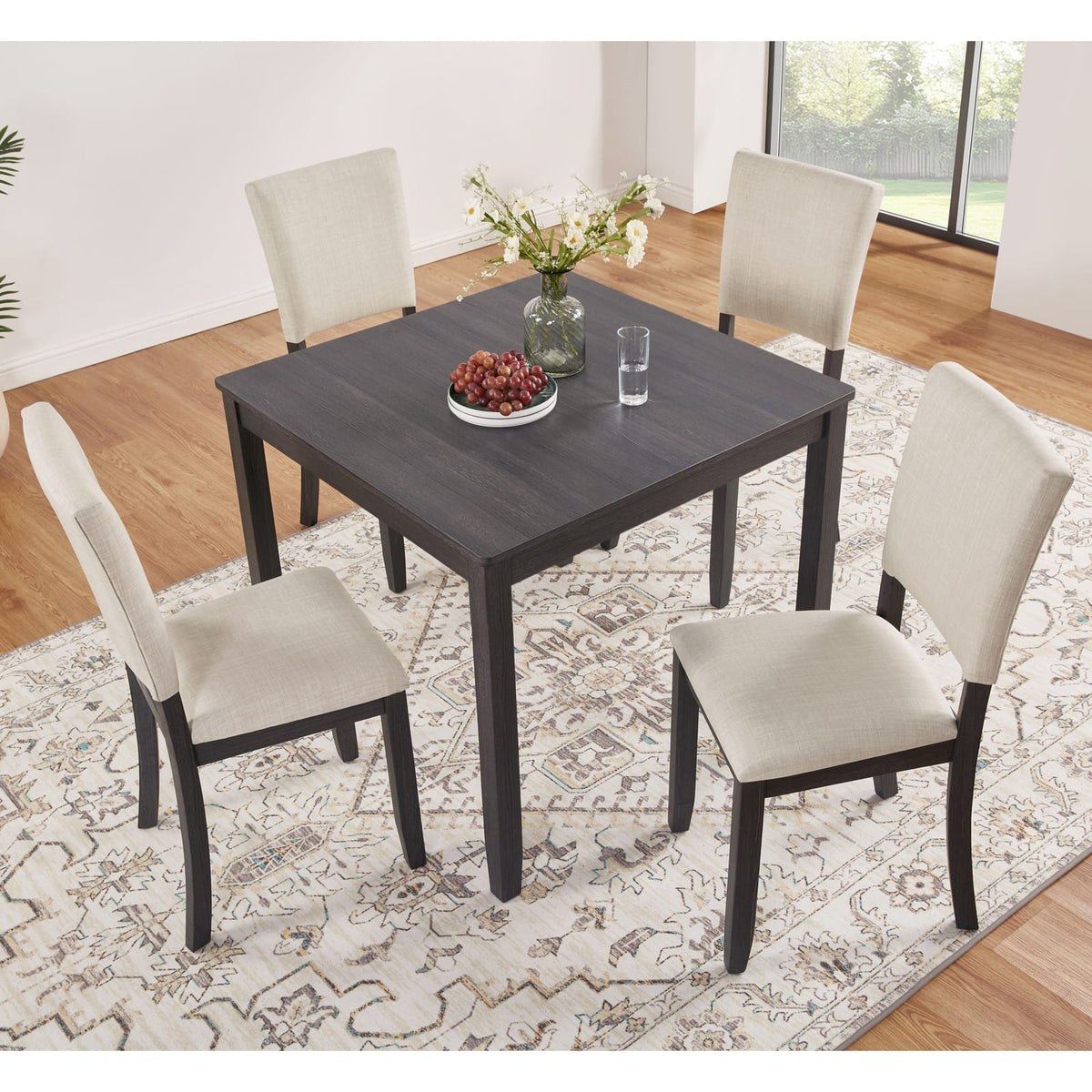 Antique Black Wood Dining Table Set - Seats 4 for Dining Room