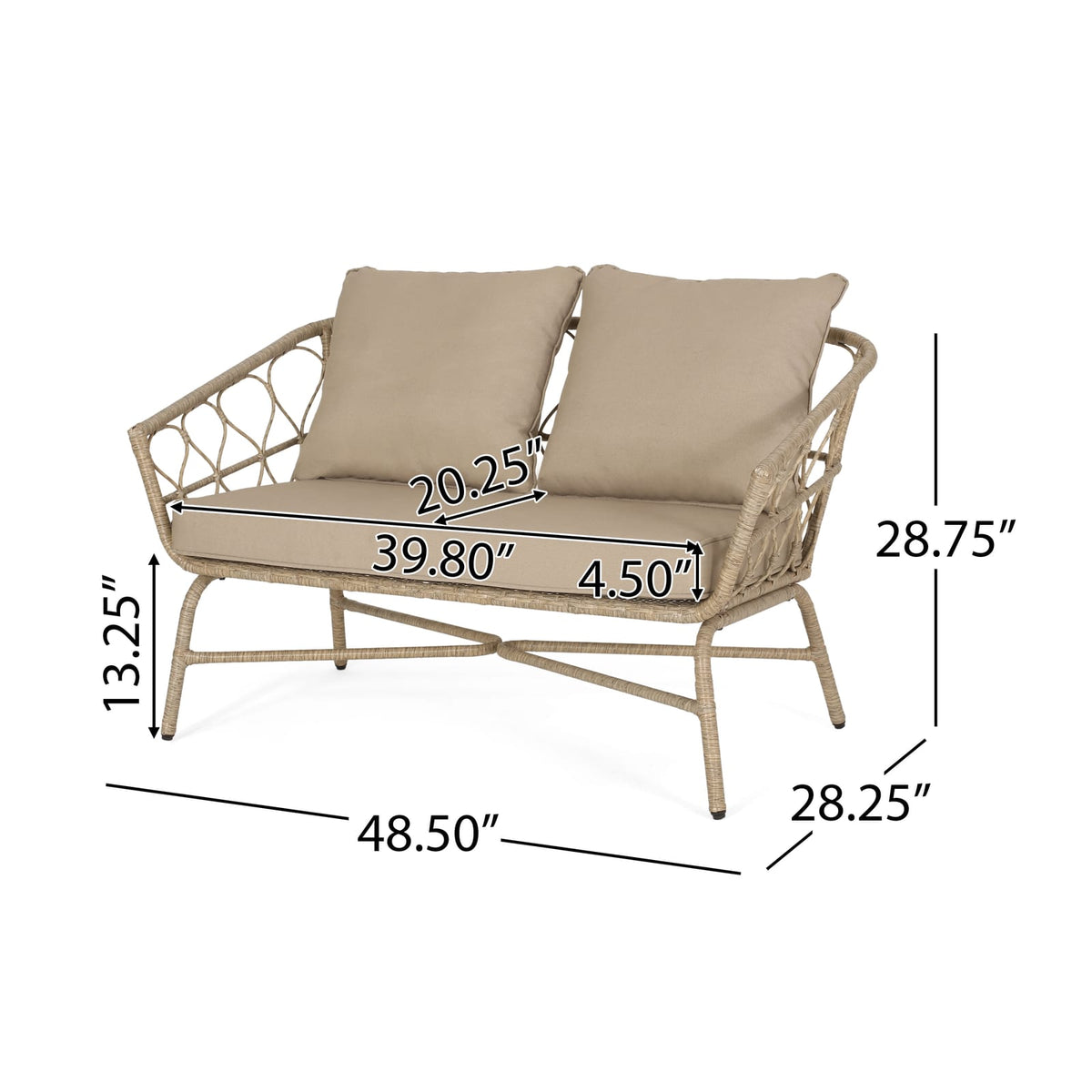 Brown Rattan Loveseat Set for Patio Outdoor