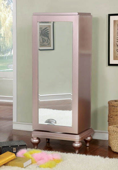 Contemporary Rose Gold Swivel Dresser - Mirror Trim Bedroom Storage
