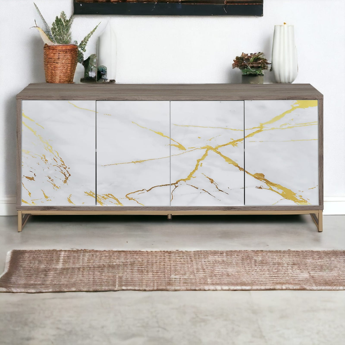 Champagne Synthetic Wood Console Cabinet - 16"W x 65"H x 30"D for Living Room