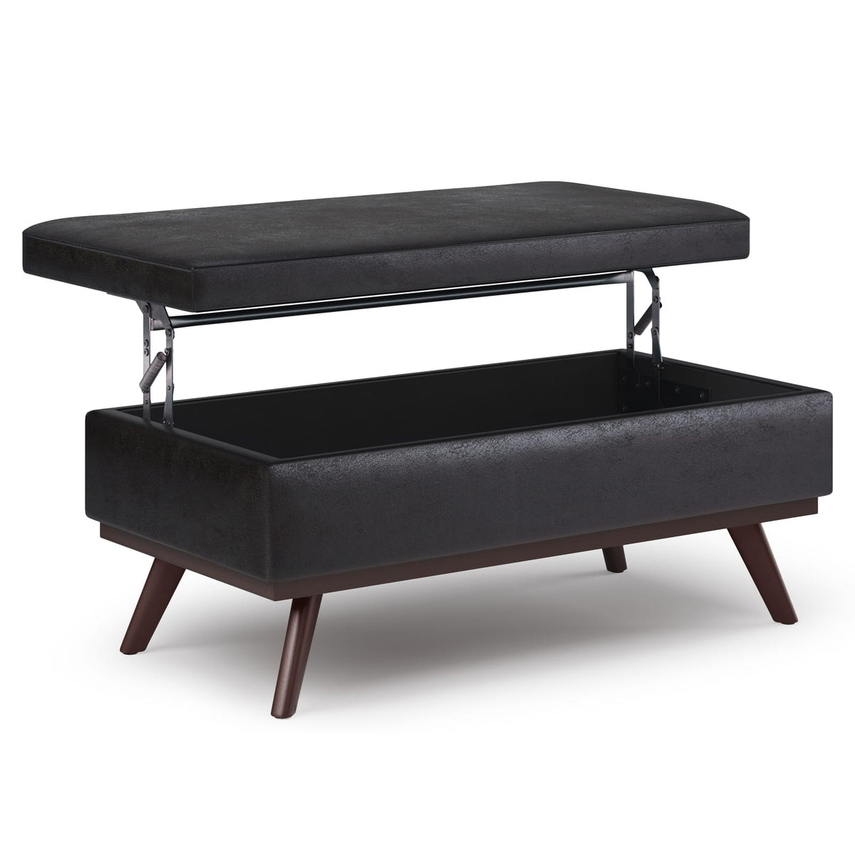 Black Lift Top Storage Ottoman - 42" Wide Faux Leather for Living Room