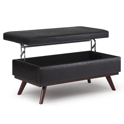 Black Lift Top Storage Ottoman - 42" Wide Faux Leather for Living Room